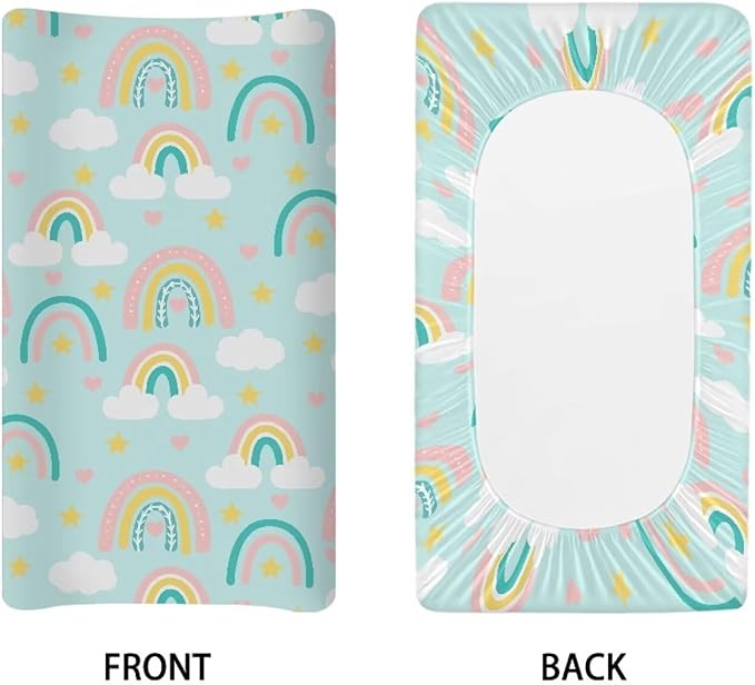 Changing Pad Covers for Boys Girls, Rainbow Diaper Changing Table Pad Cover Soft Breathable Changing Mat Cover for 32''x16" Cute Birthday Gifts for Baby