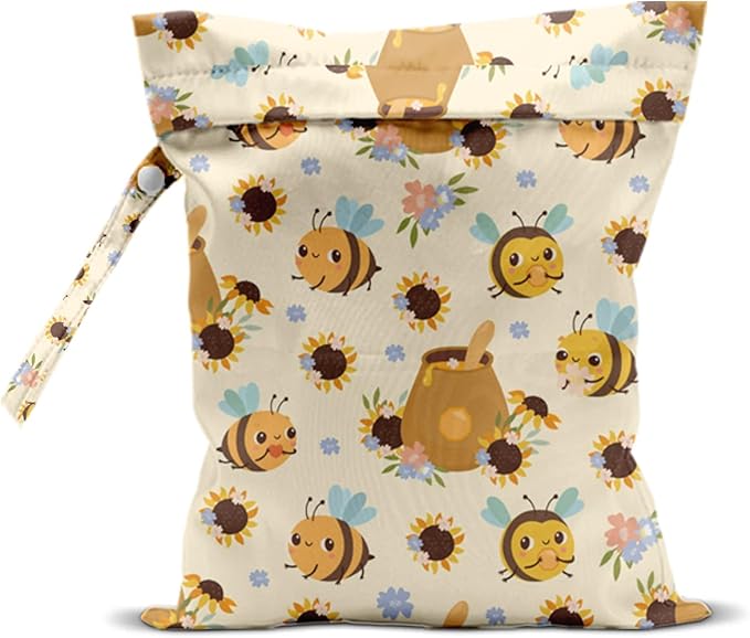 Bee Wet Dry Bags for Diaper Waterproof Swimsuit Washable Reusable Bag for Beach Diapers Dirty Yoga Gym Clothes Plant Gifts for Men Women Friend 12.5x10.2 Inches