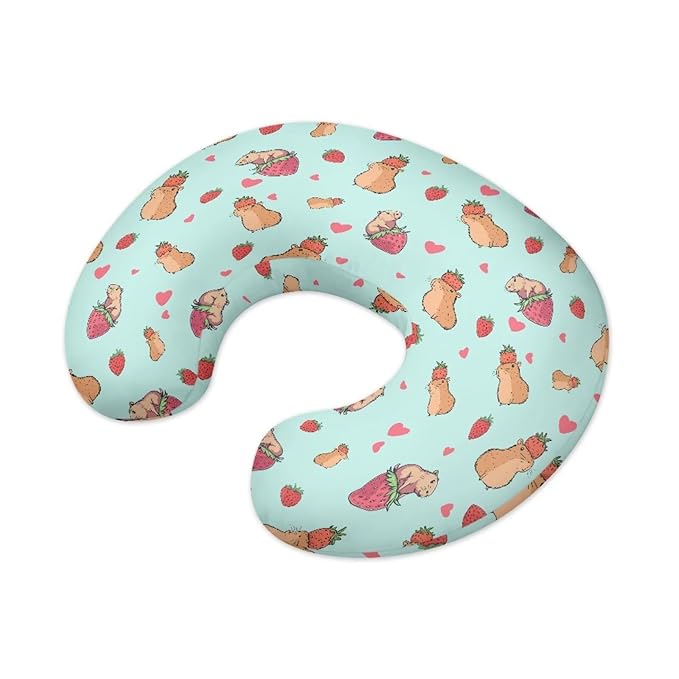 Jeiento Cute Strawberry Capybara Nursing Pillow Covers Soft Breastfeeding Pillowcase Newborn U-Shaped Breastfeeding Pillowcase Cushion Cover,Washable Pillow Slipcovers