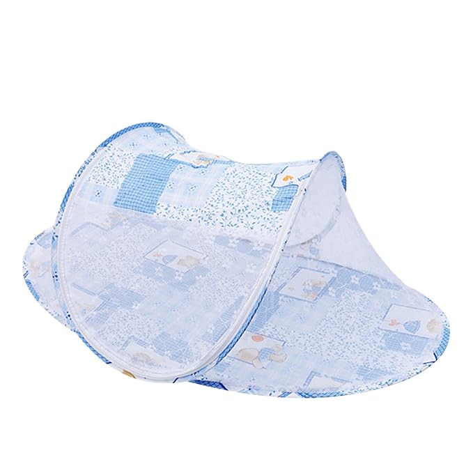 Baby Crib Net Tent, Zipper Closure Folding Portable Breathable Baby Bed Net Cover for Infant (Blue)