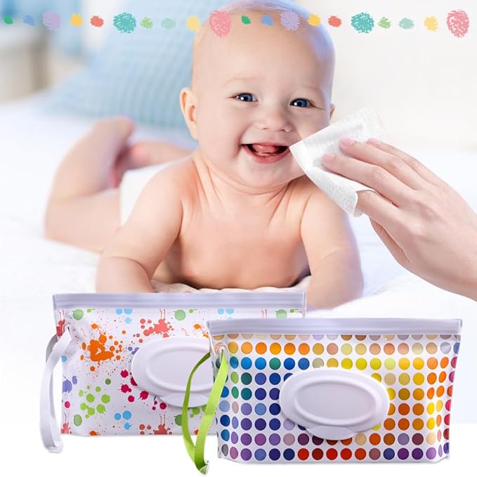 4PCS Baby Wipes Dispenser Travel Baby Wipe Holder Portable Wet Wipe Dispenser Bag Reusable Travel Baby Wipes Container Refillable Wet Wipe Carrying Case Holder Wet Wipe Pouch