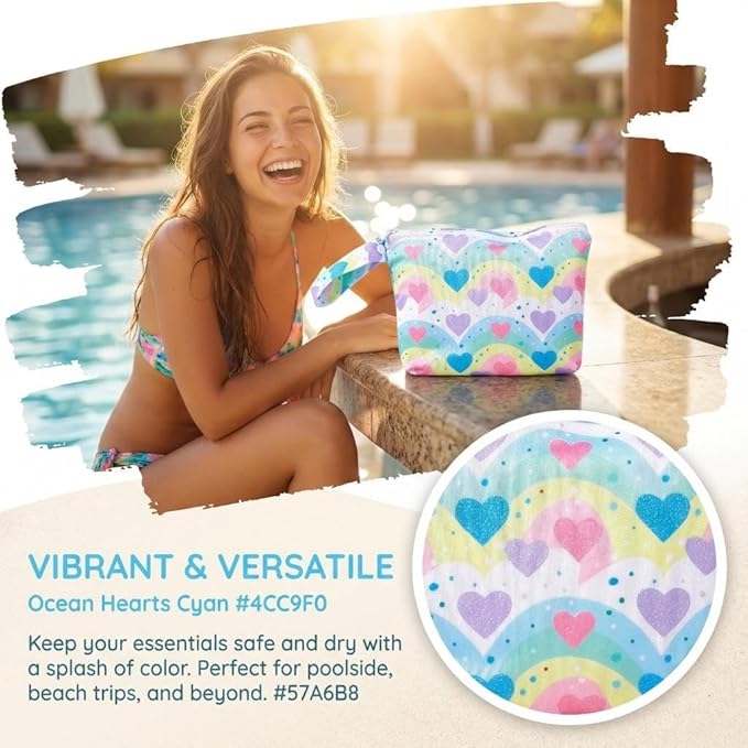 Waterproof Wet Bag with Wrist Strap, Reusable Zippered Pouch for Beach, Swim & Travel, Compact Cosmetic Toiletry Organizer Bag, 7.9 * 9.5 * 2 inches
