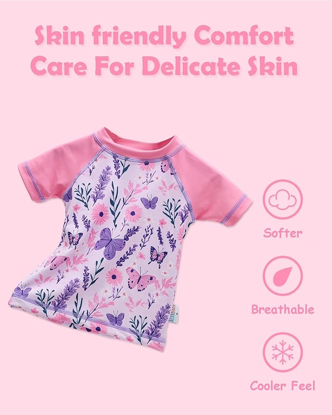 ALVABABY Baby Girl Swimsuit, 2-Piece Infant Toddler Bathing Short Sleeve Swimwear, Small Baby Reusable Swim Diaper with Matching Top