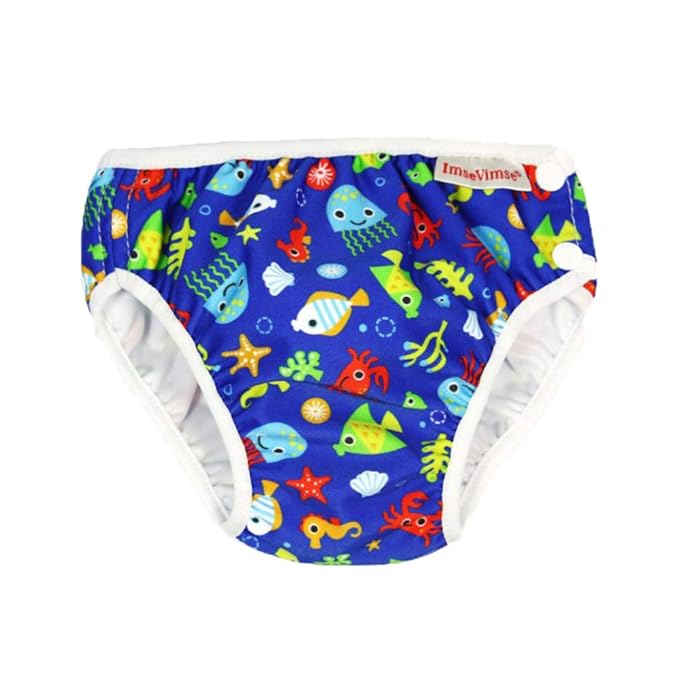 ImseVimse Eco Friendly Reusable Swim Diaper Made of Organic Cloth Sized for Infant to Toddler Boys (Blue Sea Life, S 3-6M (13-17 lbs))