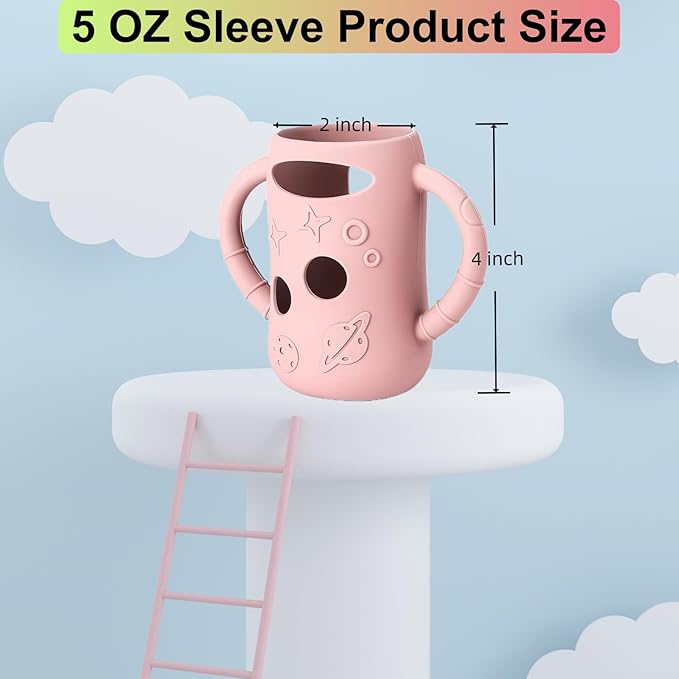 4 Pcs Silicone Pink Sleeves for Lansinoh (Old Style) Anti-Colic Glass Baby Bottles, Drop Protection Silicone Covers Compatible with 5 Ounces Lansinoh Glass Bottles, BPA-Free (Gray)