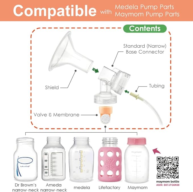 Maymom Breast Pump Kit Compatible with Medela Pump in Style Advanced Pump; 2xTwo-piece 19mm Breastshield, 2 Valve, 4 Membrane, 2 Replacement Tubing; Replacement Part for Medela Shield, Silicone Valve