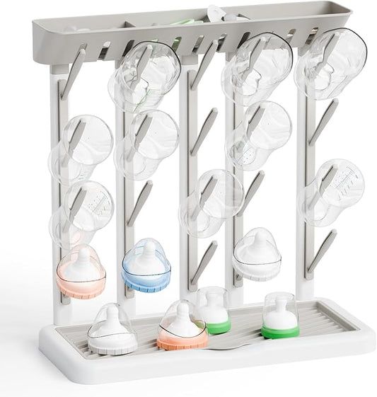Yieach Larger Baby Bottles Drying Rack for 20 Bottles,Space Saving Feeding Drying Rack for Baby Bottles for Countertop,Vertical Baby Bottle Holder & Storage Station for Pacifiers,Breast Pump,Grey