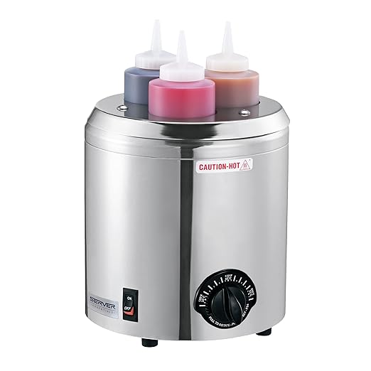 Server Products Signature Touch Squeeze Bottle Warmer (Fits 3), Heat Condiments Toppings and Sauces, Stainless Steel, Model 86810