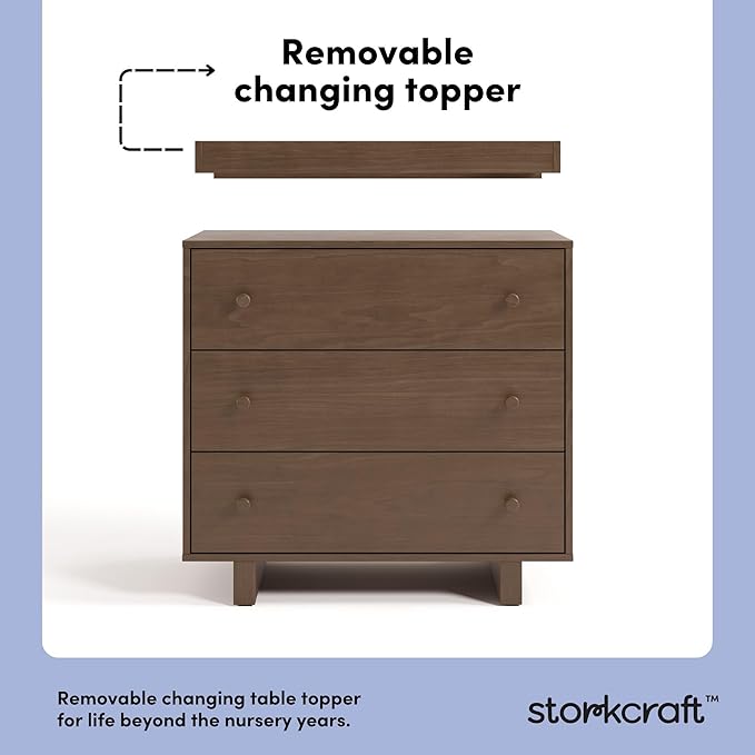 Storkcraft Texas 3 Drawer Chest with Removable Changing Table Topper (Hazelnut) – GREENGUARD Gold Certified Baby Dresser, Interlocking Drawer System for Nursery & Kids’ Bedroom Dresser