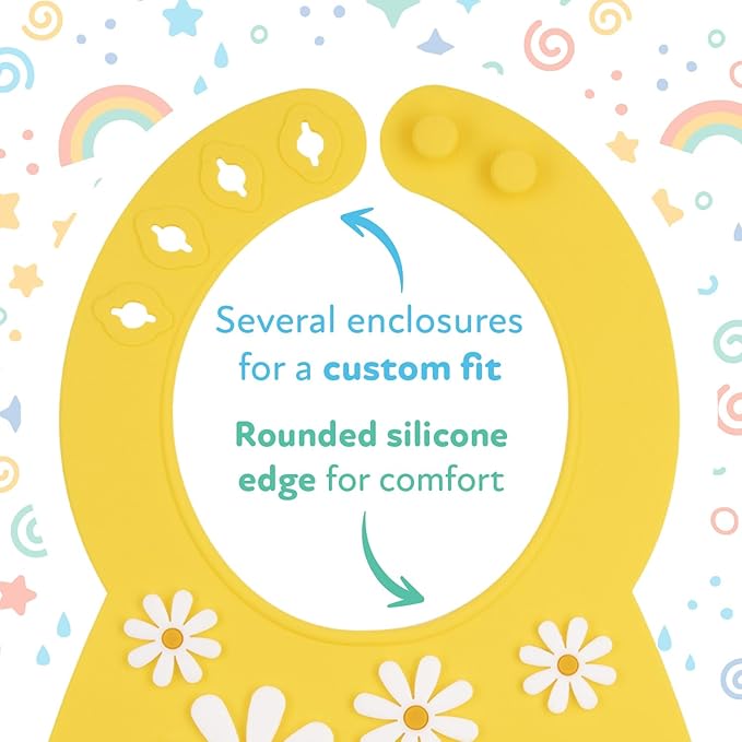 Nuby 3D Soft Silicone Baby Bib with Scoop - Silicone Bib for Toddlers and Babies 6+ Months - Yellow Daisy