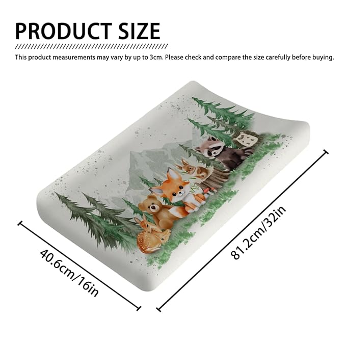 Cute Animals Mountain Trees Baby Changing Pad Covers Bear Raccoon Deer Rabbit Hedgehog Diaper Change Table Sheets for Boys Girls Soft Stretchy Baby Diaper Changing Table Mat Cover 32''x16''