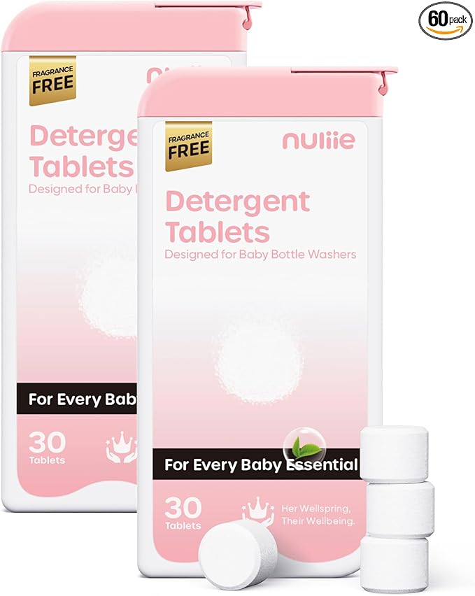 Nuliie 60PCS Detergent Tablets with Sealed Box, Bottle Washer Tablets for Momcozy, Baby Brezza, GROWNSY & Momfann, Removes Milk Residue & Odor, Gentle Formula Safe
