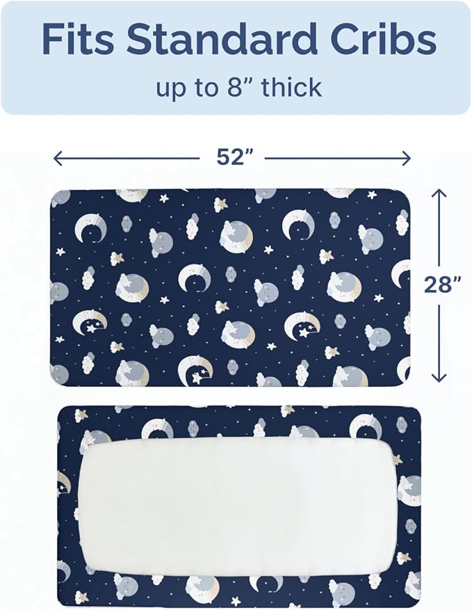 Baby Crib Sheets for Boys & Girls - Pack of 2 Fitted Microfiber Crib Sheets for Standard Crib & Toddler Mattress - Soft, Breathable & Wrinkle Free - Machine Washable, Oeko Tex - 52x28x8in - Dream Sky