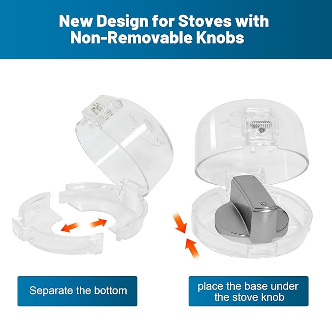Childproof Stove Knob Covers, Oven Knob Covers for Child Safety 5 Pack, Clear Stove Knob Safety Covers & Gas Stove Locks, Heat-Resistant Adhesive,Double-Key Baby Proof Covers for Gas/Electric Burners