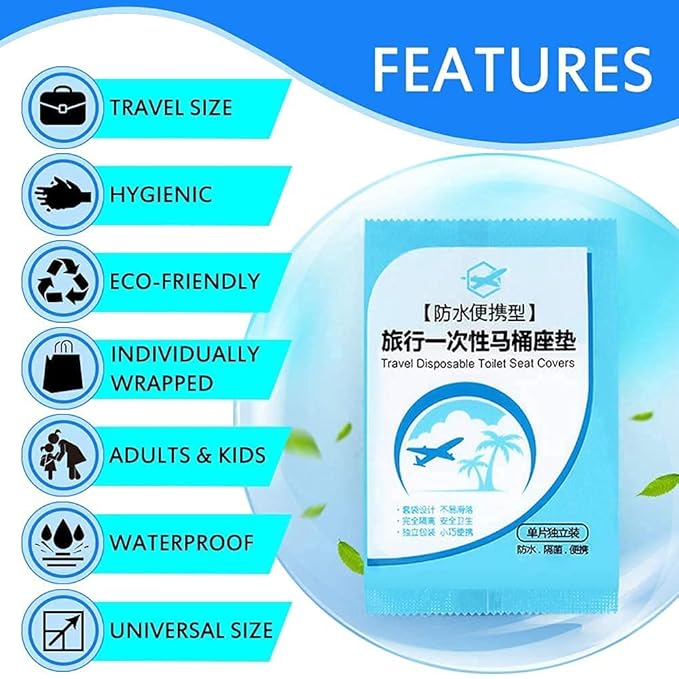 100 Pack Disposable Plastic Toilet Seat Cover Waterproof and Non Slip Individually Wrapped, for Travel, Toilet Seat Protectors for Toddler Potty Training, Pregnant Mom, Adult