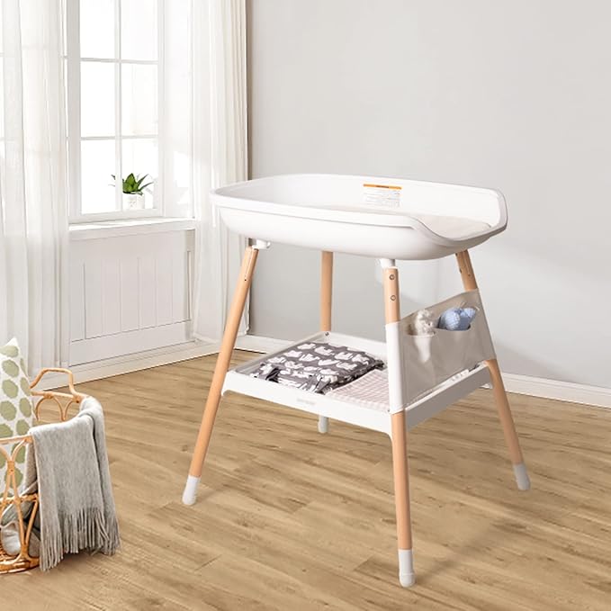 Beberoad Love Baby Changing Table – Adjustable Height Nursery Changing Station with Soft Pad, Organizer & Large Storage Shelves – Diper Table for Newborns & Infants (White)