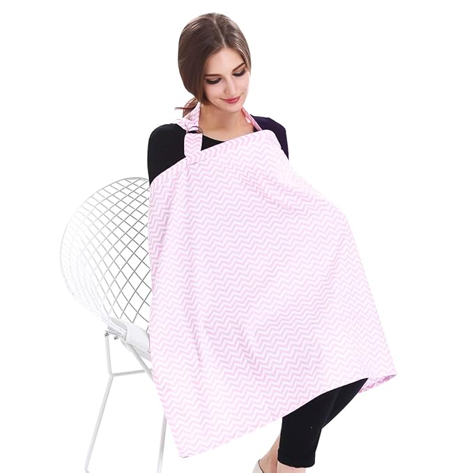 SONARIN Stripes Premium Breastfeeding Nursing Covers,4 in 1 Multifunction,with Storage Bag & Towel Corners,Nursing Scarf,Breathable & Lightweight(Pink)