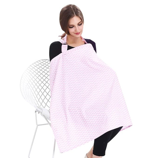 SONARIN Stripes Premium Breastfeeding Nursing Covers,4 in 1 Multifunction,with Storage Bag & Towel Corners,Nursing Scarf,Breathable & Lightweight(Pink)