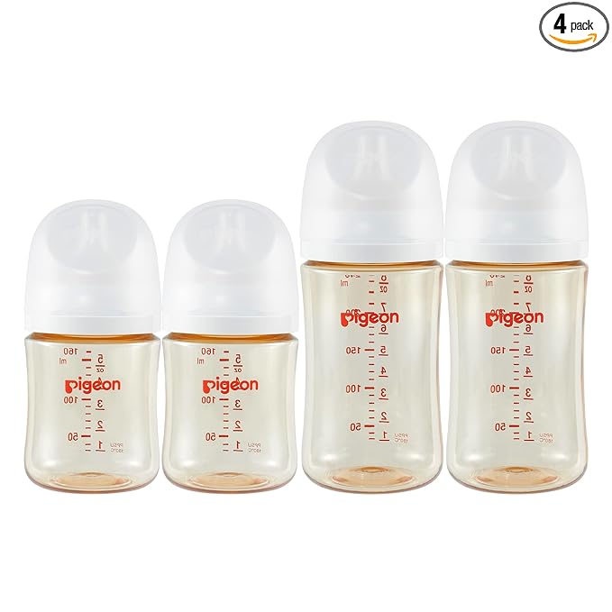 Pigeon PPSU Nursing Baby Bottle Wide Neck(Pack of 4), Streamlined Body, Natural Feel, Easy to Clean, Heat-Resistant, 5.4Oz and 8.1 Oz