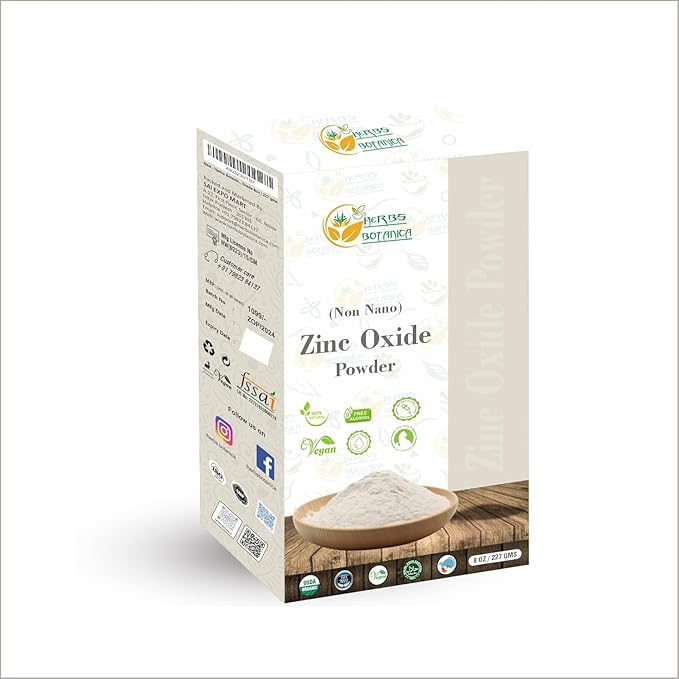 Herbs Botanica Zinc Oxide Powder Non-Nano, Pharmaceutical Grade for Skin Protection, Healing, Baby Diaper Rash Cream, Sunscreen, Acne Care, DIY Cosmetics & Creams, 8 oz / 227 gm