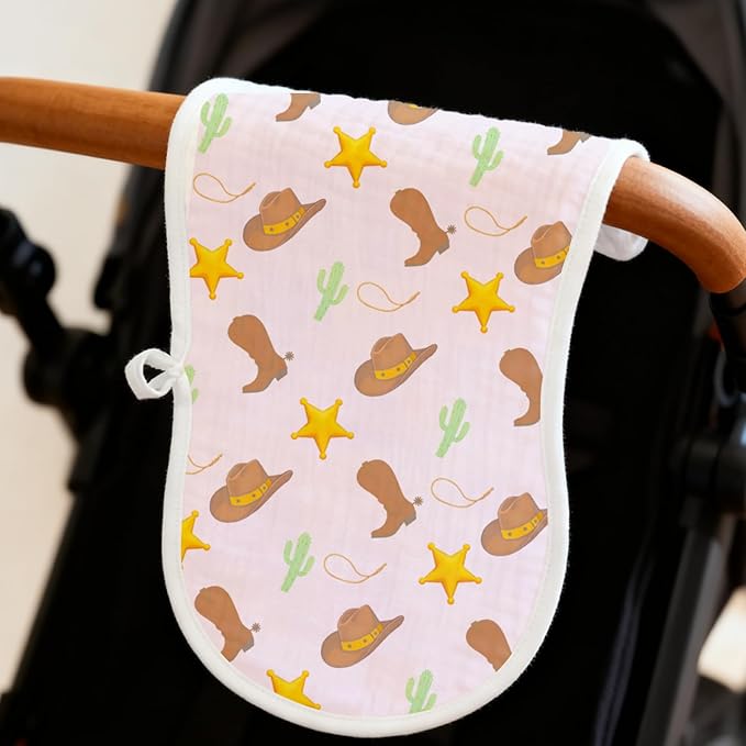 6 Pack Western Burp Cloths Baby Boys Girls with Cowboy Pattern, Large Cotton Wild West Burp Rags for Newborns Gifts Nursery Decor Extra Soft and Absorbent 9.8X19.6inches