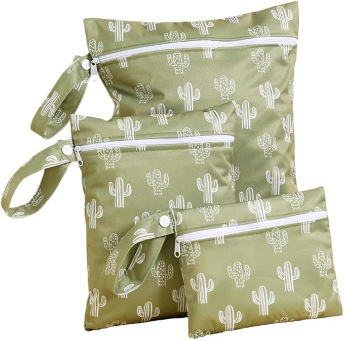 Waterproof Wet Bags, 3 Sizes Storage Bag for Baby Items and Travel, Reusable Diaper Bag with Zippered Pockets and Handle, Set of 3