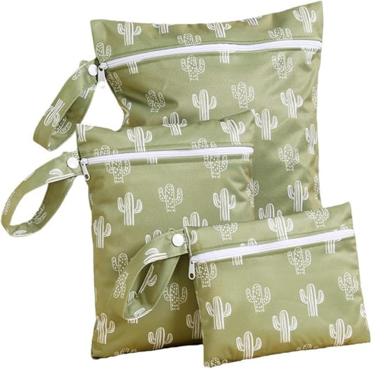 Waterproof Wet Bags, 3 Sizes Storage Bag for Baby Items and Travel, Reusable Diaper Bag with Zippered Pockets and Handle, Set of 3