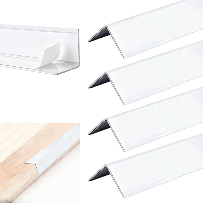 4 Pcs Metal Corner Protectors - 45" x 1" x 1" Aluminum Self Adhesive Wall Furniture Corner Guards Protection, Wall Edge Protector Strip Cabinet Baseboard Decoration - Silver