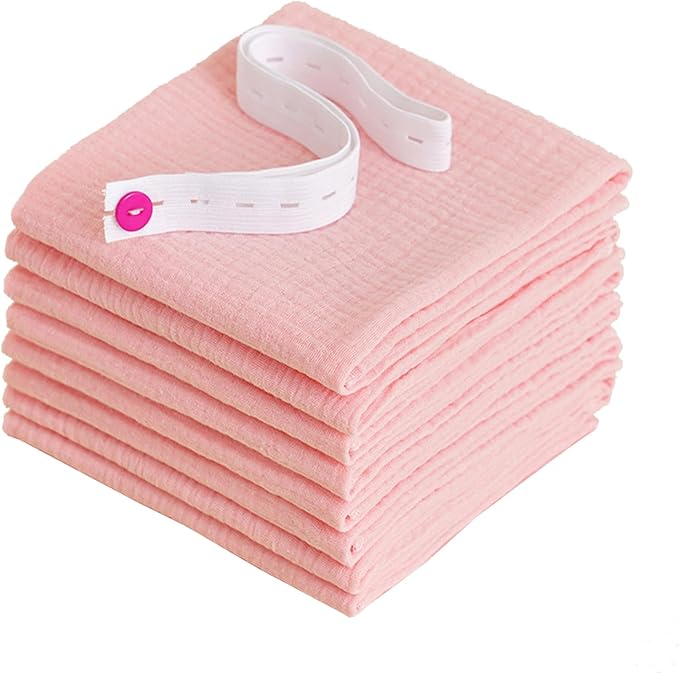 8X Cotton Gauze Baby Diapers Ultra-Thin Breathable Baby Nappy Washable Reusable Soft Baby Towels 43x45cm White/Blue/Pink Cloth Diapers with Snaps