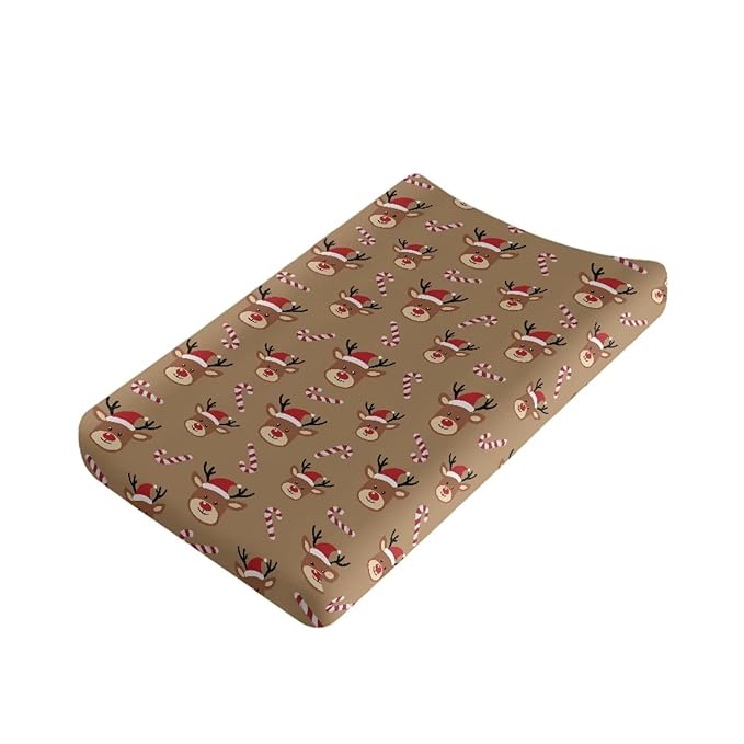 Reindeer Print Changing Pad Cover for Baby Washable Diaper Change Table Covers with Elastic Edge Waterproof Cradle Mattress Sheets for All Season Gift for Holiday
