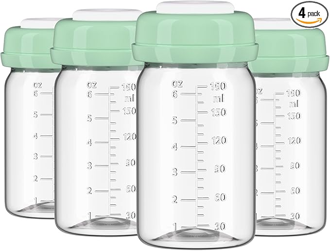 4pcs Breast Milk Storage Bottles 6oz/180ml Compatible with Spectra S1 S2 9 Plus,Motif Luna/Ameda MYA/Bellababy Pumps, Wide-Neck Collection Bottle Container for Fridge, Pumping Bottles