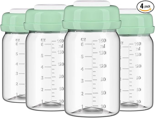 4pcs Breast Milk Storage Bottles 6oz/180ml Compatible with Spectra S1 S2 9 Plus,Motif Luna/Ameda MYA/Bellababy Pumps, Wide-Neck Collection Bottle Container for Fridge, Pumping Bottles