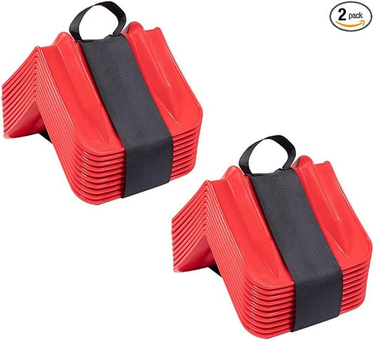 Mytee Products 20 Pack Red Flatbed Edge Protectors w/Carrying Case & Webbing Handle - 8"x8"x10" Plastic V Shaped Corner Protectors for Cargo Loads & Tie Down Strap Guard - Fit 1 Strap Up to 4"