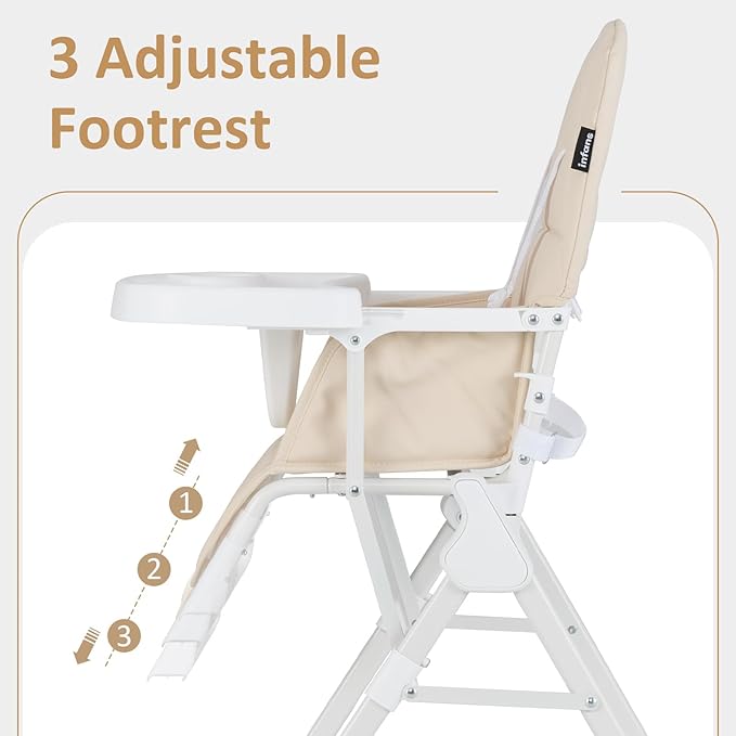 INFANS Baby High Chair, Quick Folding Portable Highchair for Babies and Toddlers with Adjustable Footrest Removable Dishwasher Tray PU Seat, Compact Highchairs for Baby Age 6-36 Months