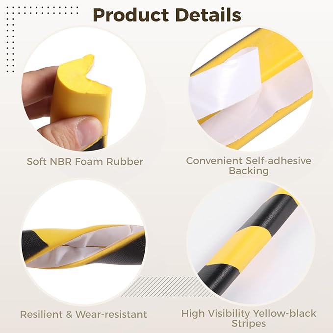 Self Adhesive Wall Corner Guard, 9.8 ft L-Shaped Edge Protector, Yellow Black NBR Foam Safety Bumper, Impact-Resistant Safety Warning Edge Guard for Factory, Garage, Warehouse