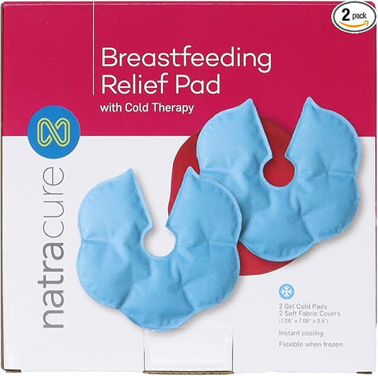 NatraCure Reusable Breast Ice Packs & Breastfeeding Gel Cooling Pads - Nipple Ice Packs for Breastfeeding, Breastfeeding Discomfort, Soreness, Nipple Pain, Mastitis, Engorgement Relief - 2 PK