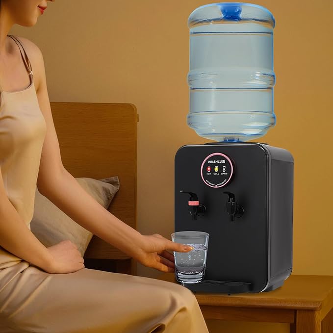 Top Loading Desktop Water Cooler Dispenser, 500W 110V Countertop Hot & Cold Water Coolers Drinking Fountain Portable Water Warmer for Home Bedroom Studio Office Grocery Store