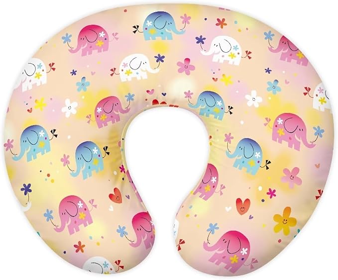 Soft and Comfy Nursing Pillow Cover for Boy and Girl,Reversible U-Shaped Nursing Pillow Cover: Dual-Sided Comfort for Breastfeeding and Bottle Feeding, Fits Original Bopy,Colorful Elephants