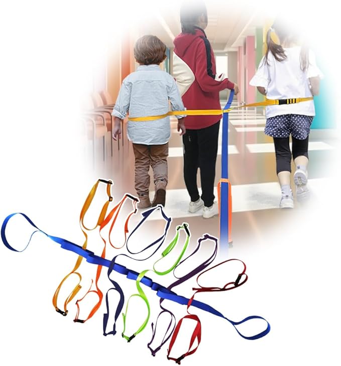 Preschool Walking Rope with Rings Toddlers Child Leashes for Kids 2 to 12 Line Up Safety Wrist Strap with Handles Color Tether Daycare Must Haves Outdoor Supplies (Support 2 Adult & 12 Children)
