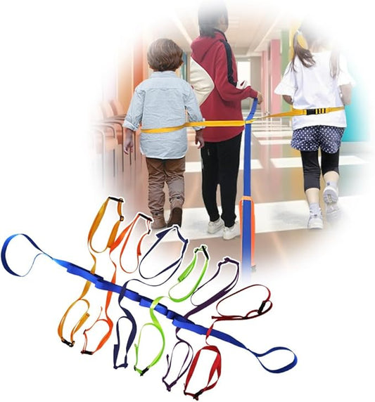 Preschool Walking Rope with Rings Toddlers Child Leashes for Kids 2 to 12 Line Up Safety Wrist Strap with Handles Color Tether Daycare Must Haves Outdoor Supplies (Support 2 Adult & 12 Children)