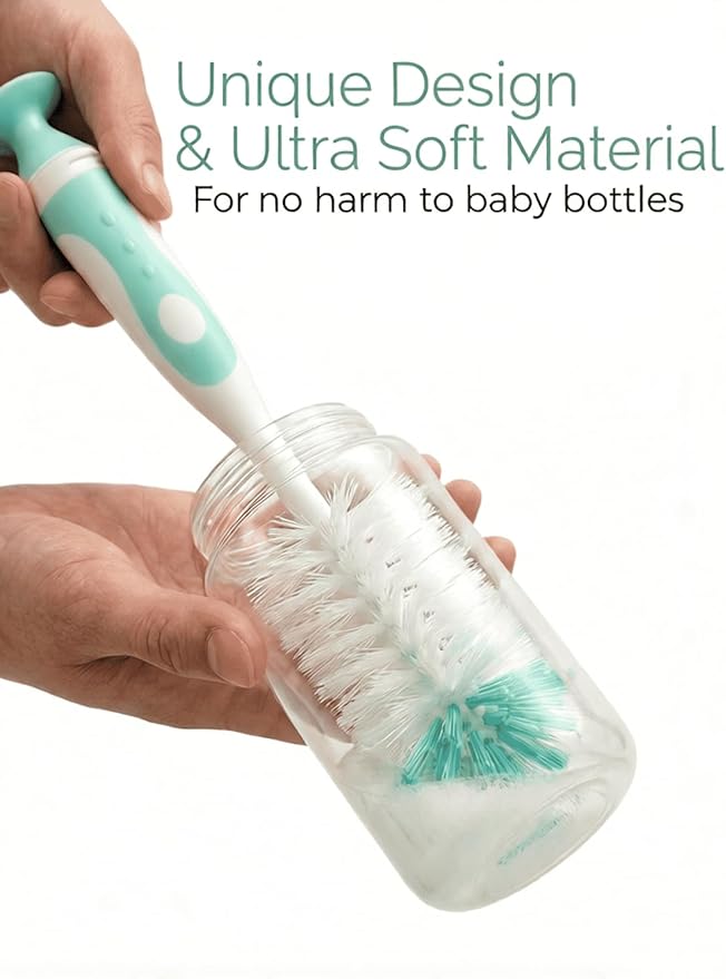 Baby Bottle Brush Set, 2Pcs Nylon Bottle Brush with Stand, 2 Hidden Nipple Brush, 2 Straw Brush, 1 Lid Brush, Bottles Brush Cleaner for Baby Bottle, BPA-Free(Green)