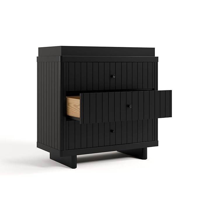 Storkcraft Kyoto 3 Drawer Chest with Topper (Black) - GREENGUARD Gold Certified, Nursery & Kids' Bedroom Wood Chest, Interlocking Drawer System, and Easy Assembly with Pre-Installed Tracks