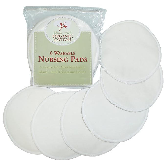 TL Care Nursing Pads Made with Organic Cotton - Soft, Breathable, Absorbent & Washable, Natural Color, 6 Count