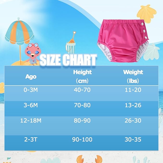 Baby Newborn Reusable Swim Diapers Infant Unisex Washable Swim Diaper Toddler Swimming Diapers Hot Pink, 0-3 Months