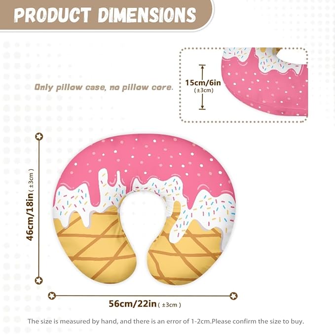 Pillow Cover Breastfeeding Breast Feeding Pillows Slipcover for Moms Soft Breathable Newborn Infant Feeding Pillow Covers for Baby Girl Boy, Ice Cream Pink