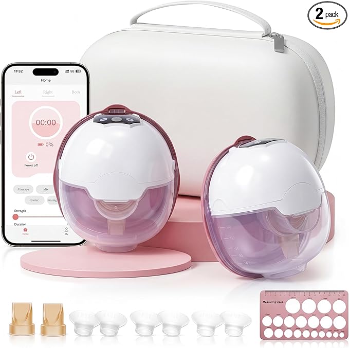 Wearable Breast Pump,Hands-Free Wireless Electric Pump with App-Controlled 5 Modes,15 Adjustable Intensity Settings Lightweight for Office/Driving/Sleeping with 17/19/21 Flange