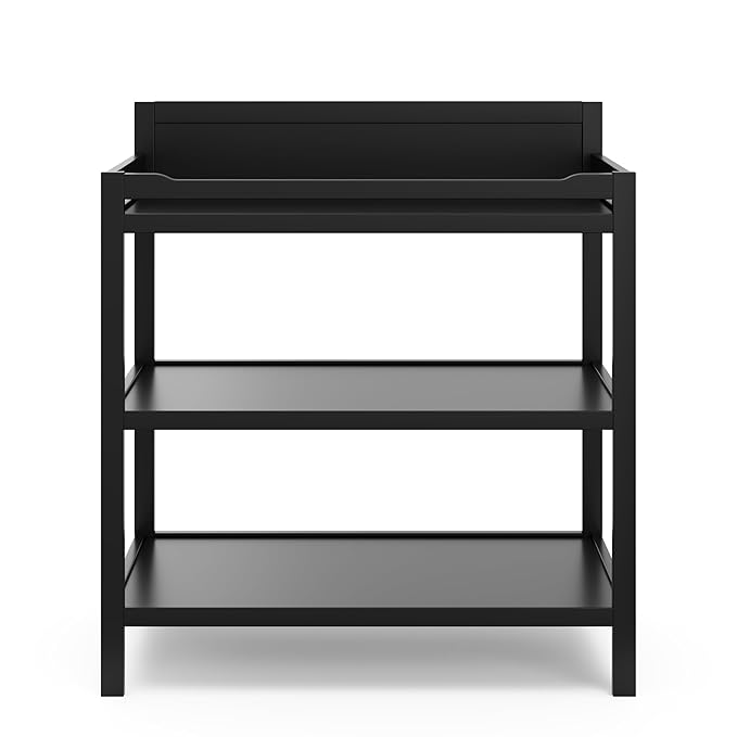 Storkcraft Alpine Changing Table (Black) – GREENGUARD Gold Certified Nursery Changing Table, Includes Water-Resistant Changing Pad, 2 Shelves for Nursery Storage and Organizing