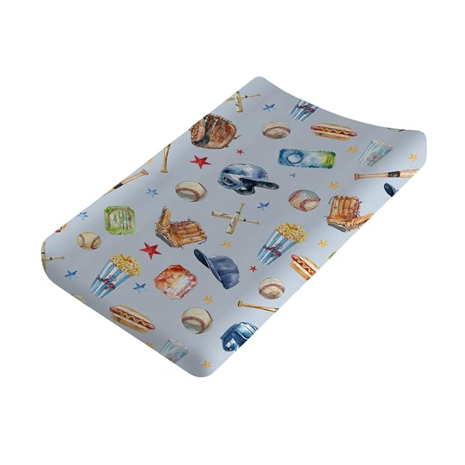 Watercolor Baseball Baby Changing Pad Covers Patriotic American Sports Diaper Changing Table Cover Sheets for Boy Girl Outdoor Sports Lovers Soft Stretchy Diaper Changing Table Sheets Mats 32''x16''