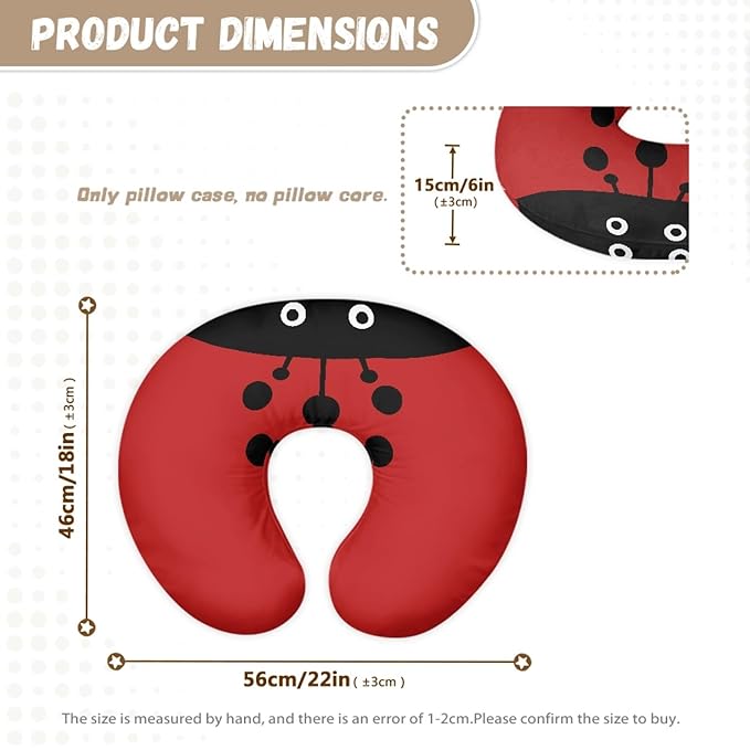 Forchrinse Cartoon Ladybug Nursing Pillow Cover for Baby Boys Girls,Soft Breastfeeding Pillow Cover Infant Feeding Cushion Cover Washable