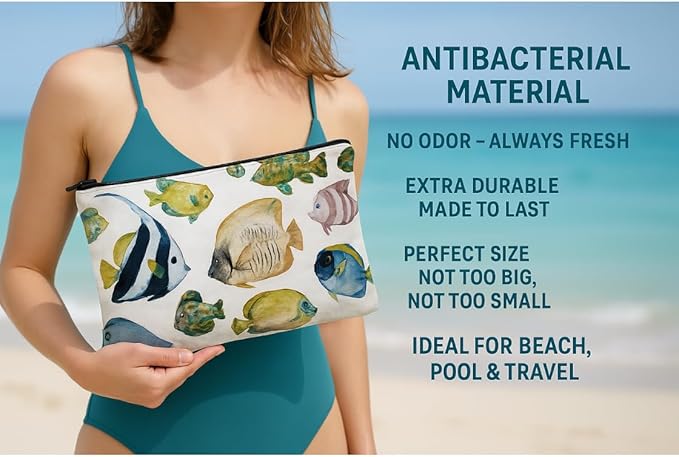 L'OLGA COLLECTION Mid Pouch|Lightweight Reusable Makeup Pouch, Toiletries |Splash-proof Cosmetic Bag, Packable & Travel Waterproof Beach Swimsuit Bathing Suit Bikini Zipper Pouch Gift for her (exotic)